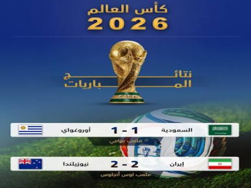 مونديال 2026: تعادل السعودية والاوروغواي 1 - 1 وايران ونيوزيلندا 2 - 2