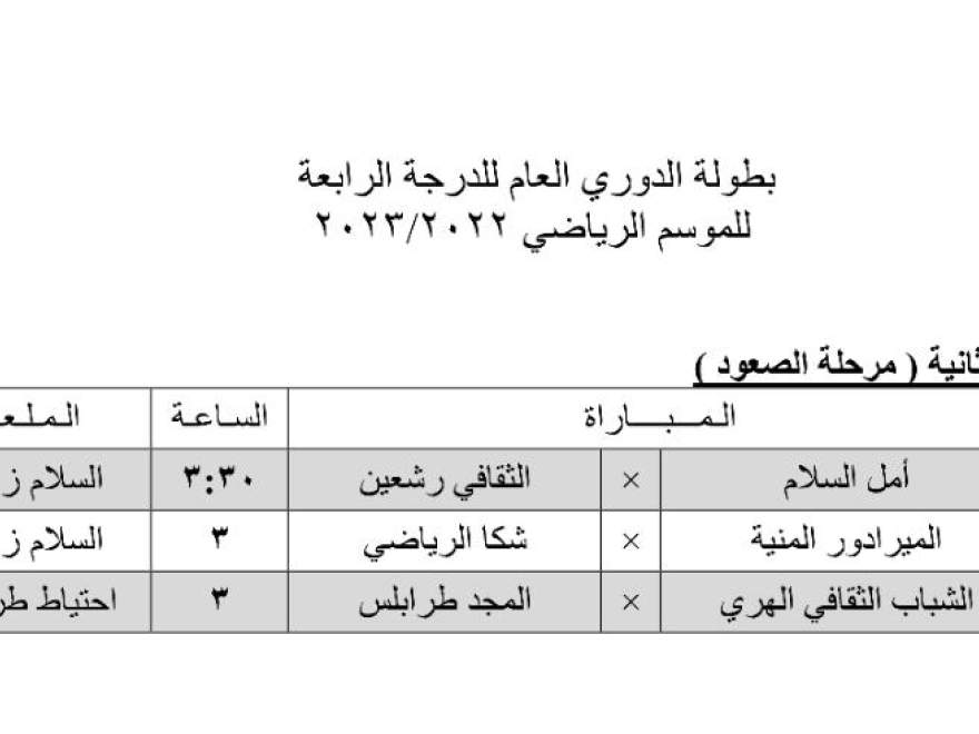 نادي أمل السّلام بمواجهة نادي الثّقافيّ رشعين غدًا السبت 